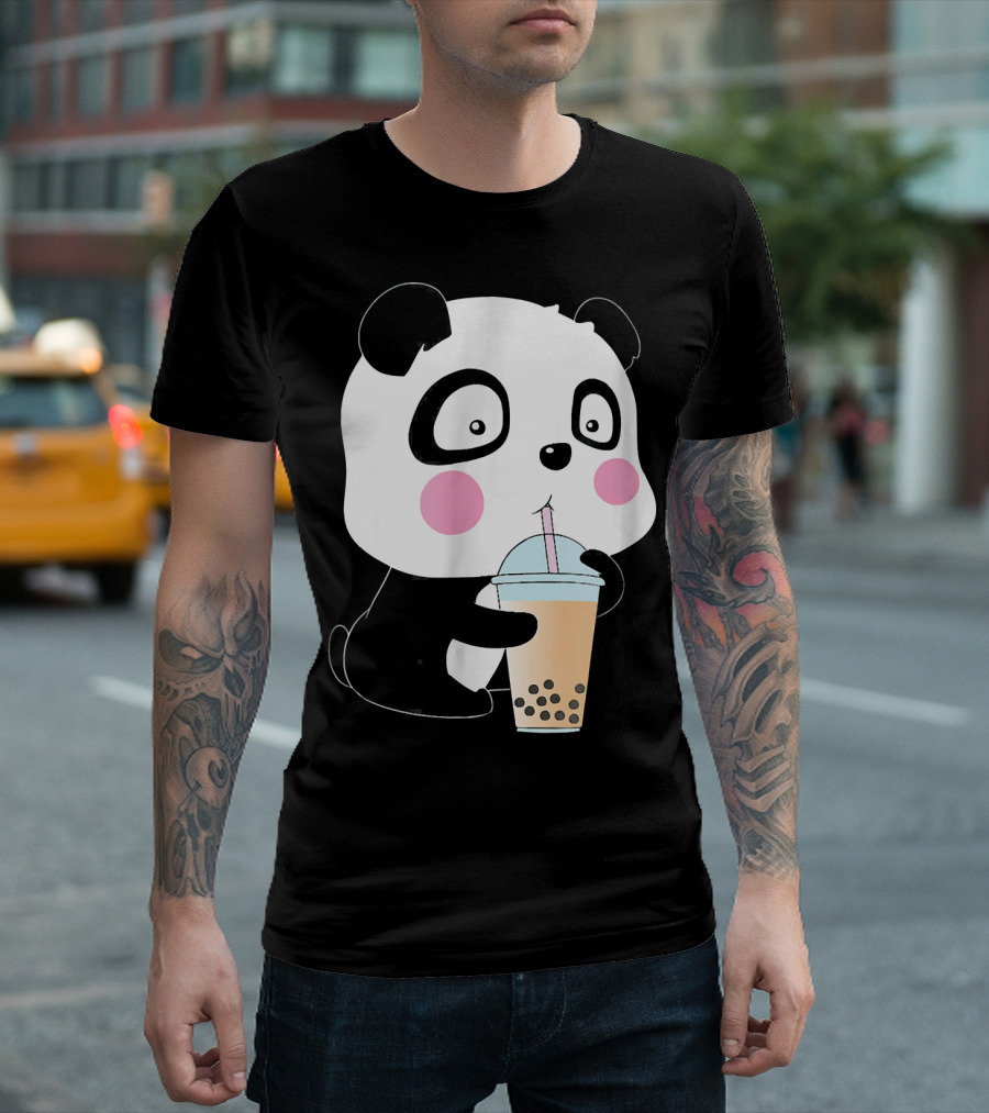 Bubble Tea Panda Cute Funny Boba Drink T-Shirt