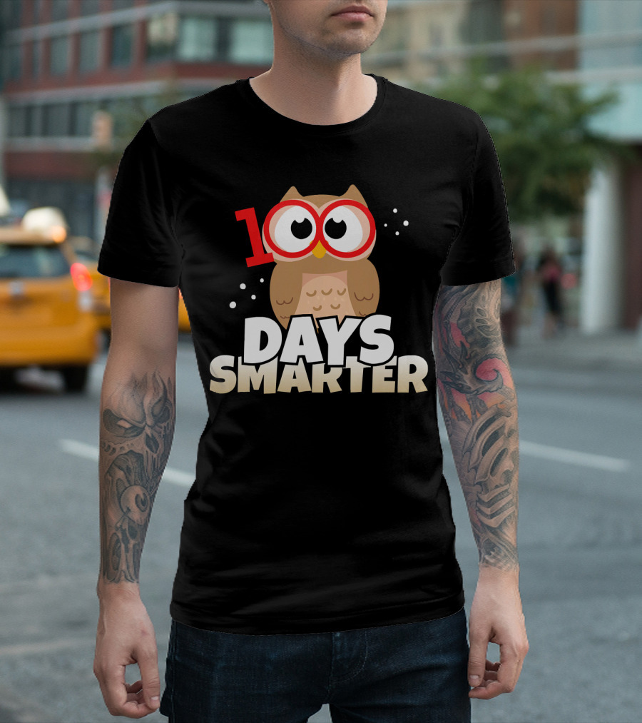 100 Days Smarter Owl Glasses Emblem T-Shirt