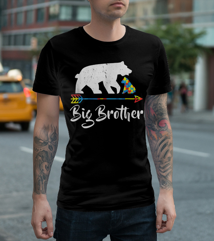 Big Brother Bear Puzzle Arrow Autism Awareness T-Shirt