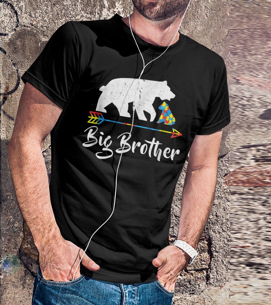 Big Brother Bear Puzzle Arrow Autism Awareness T-Shirt
