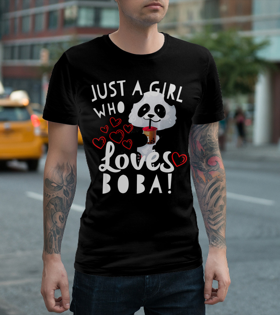 Just a Girl Who Loves Boba Panda Bear Hearts T-Shirt