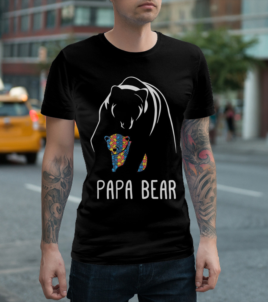 Papa Bear Autism Puzzle Piece Awareness T-Shirt