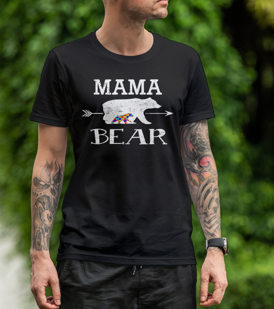 Mama Bear Autism Awareness Puzzle Piece Love Family T-Shirt