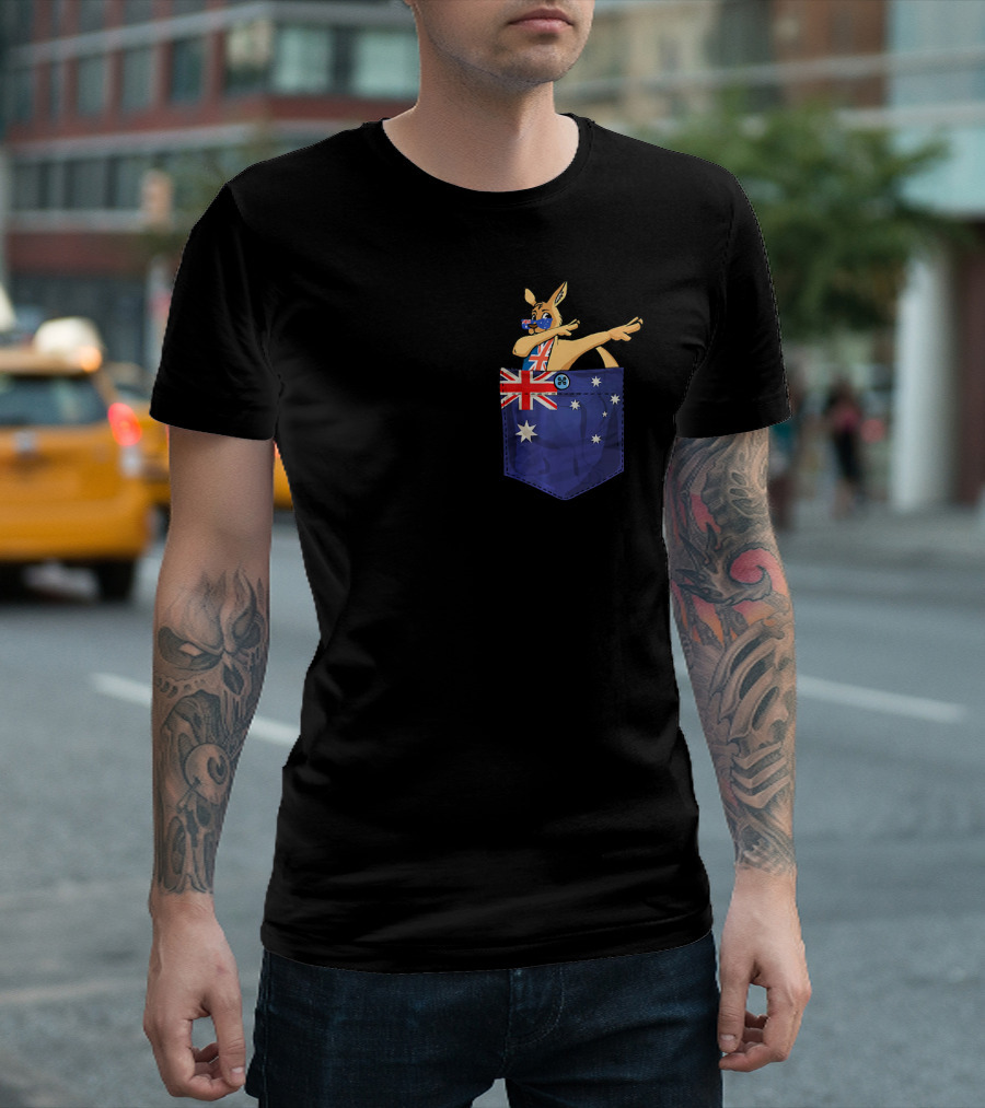 Australia Kangaroo Dabbing In Flag Pocket T-Shirt