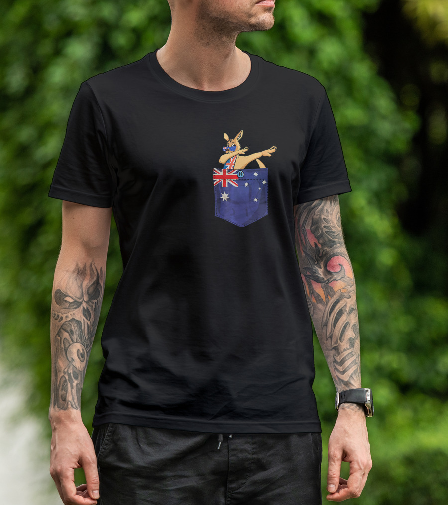 Australia Kangaroo Dabbing In Flag Pocket T-Shirt