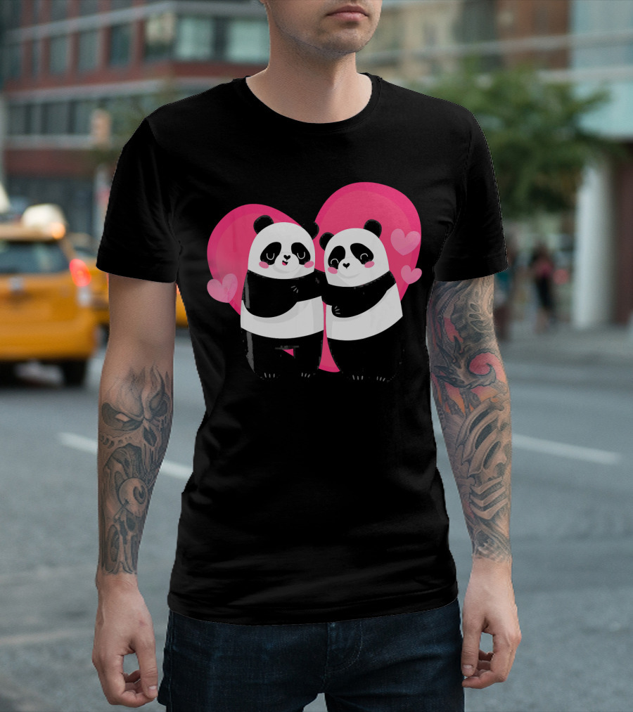 Cute Funny Panda Love Heart Valentine Hug T-Shirt