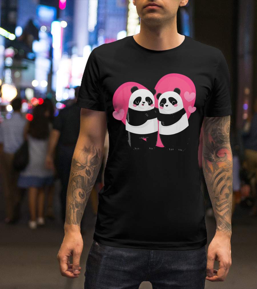 Cute Funny Panda Love Heart Valentine Hug T-Shirt