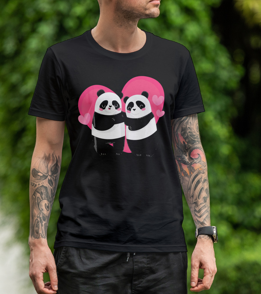 Cute Funny Panda Love Heart Valentine Hug T-Shirt