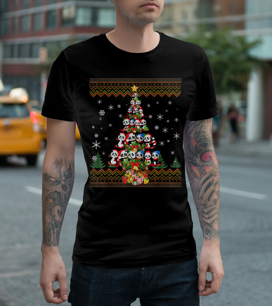 Funny Panda Christmas Tree with Presents UglyChris T-Shirt