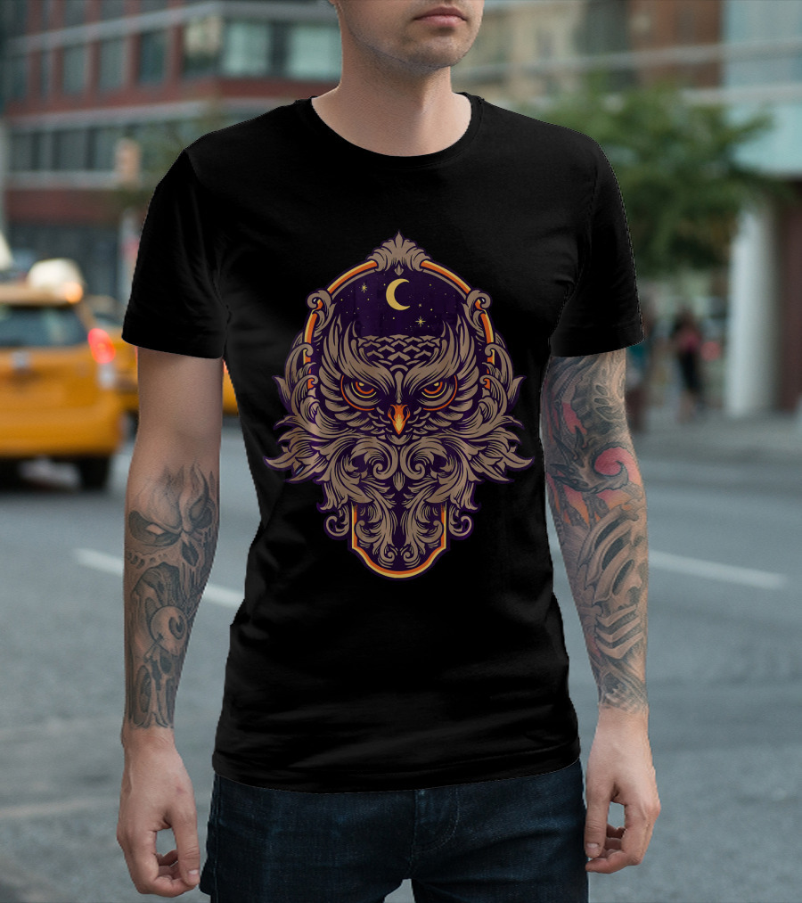 Dark Creepy Owl Bird Moon Nocturnal Enigma T-Shirt
