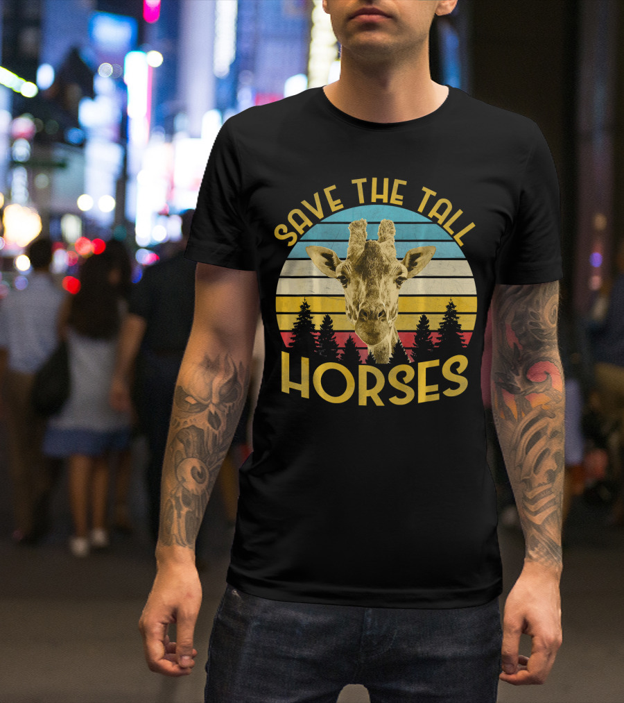 Save The Tall Horses Giraffe Retro Sunset T-Shirt