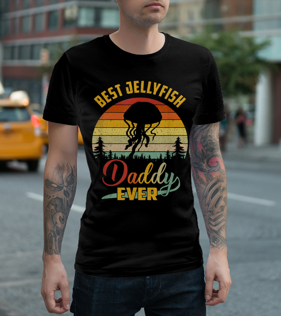 Best Jellyfish Daddy Ever Retro Vin T-Shirt