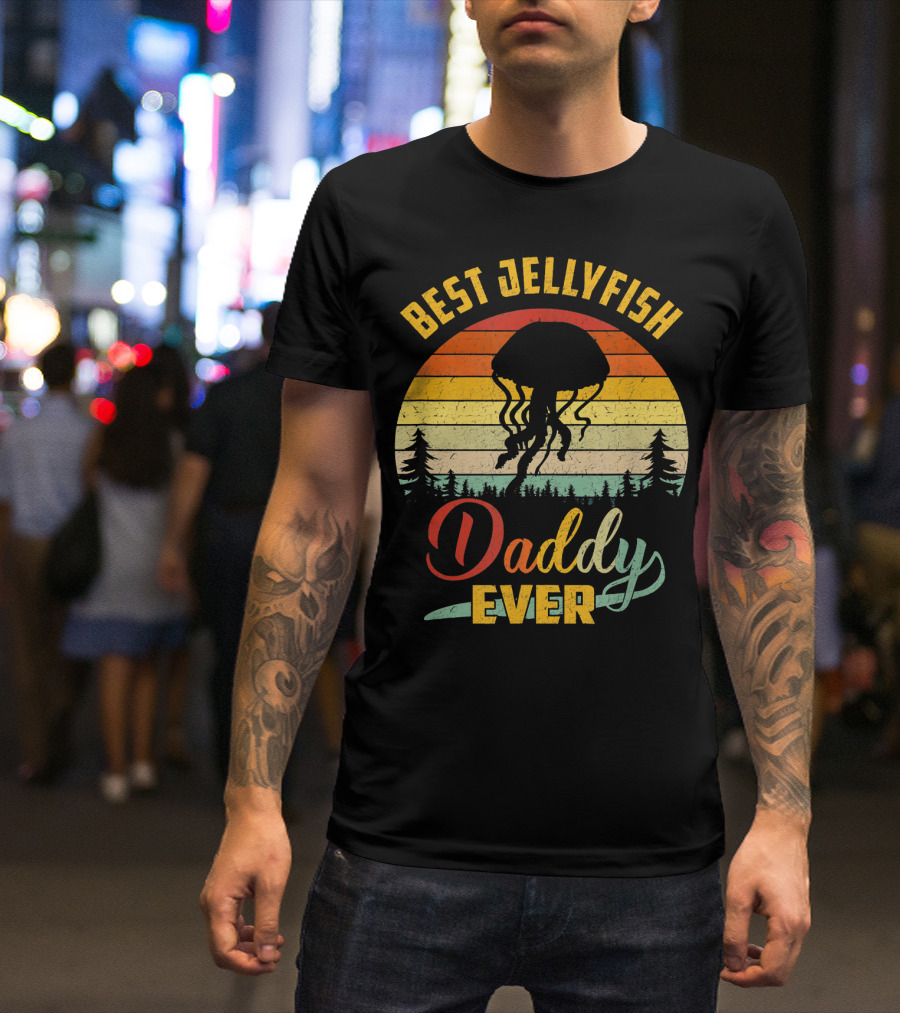 Best Jellyfish Daddy Ever Retro Vin T-Shirt