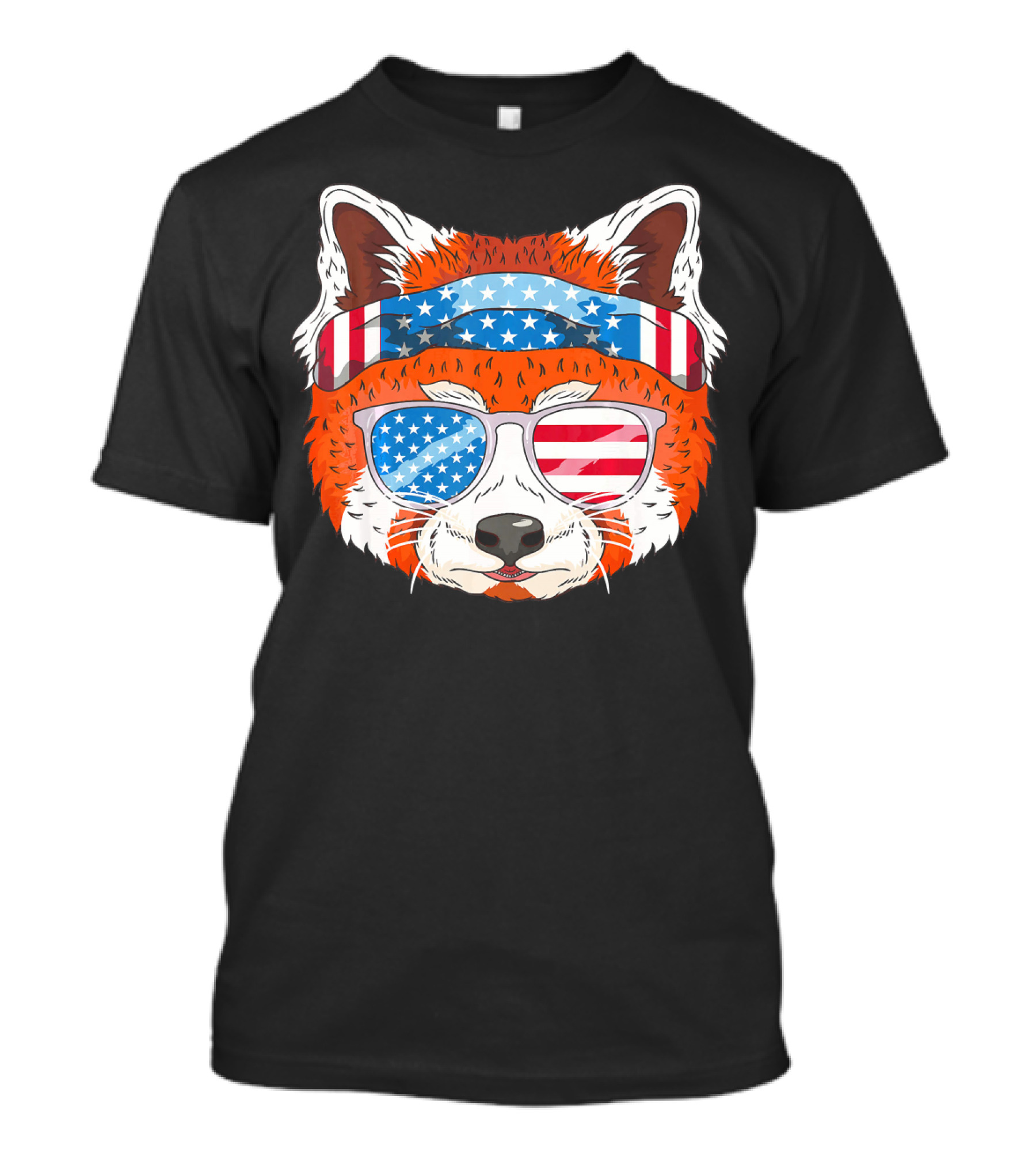 Funny July 4th USA Patriotic Red Panda With American Flag Bandana And Sunglasses T-Shirt
