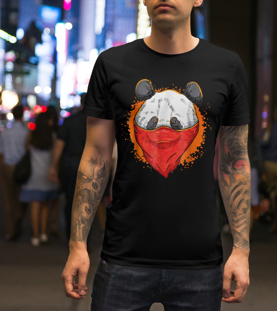 Gangsta Panda Red Bandana Explosion Look T-Shirt