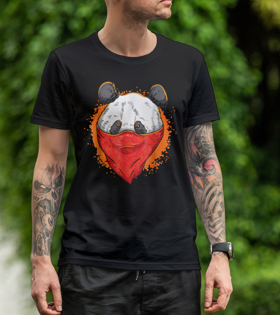 Gangsta Panda Red Bandana Explosion Look T-Shirt
