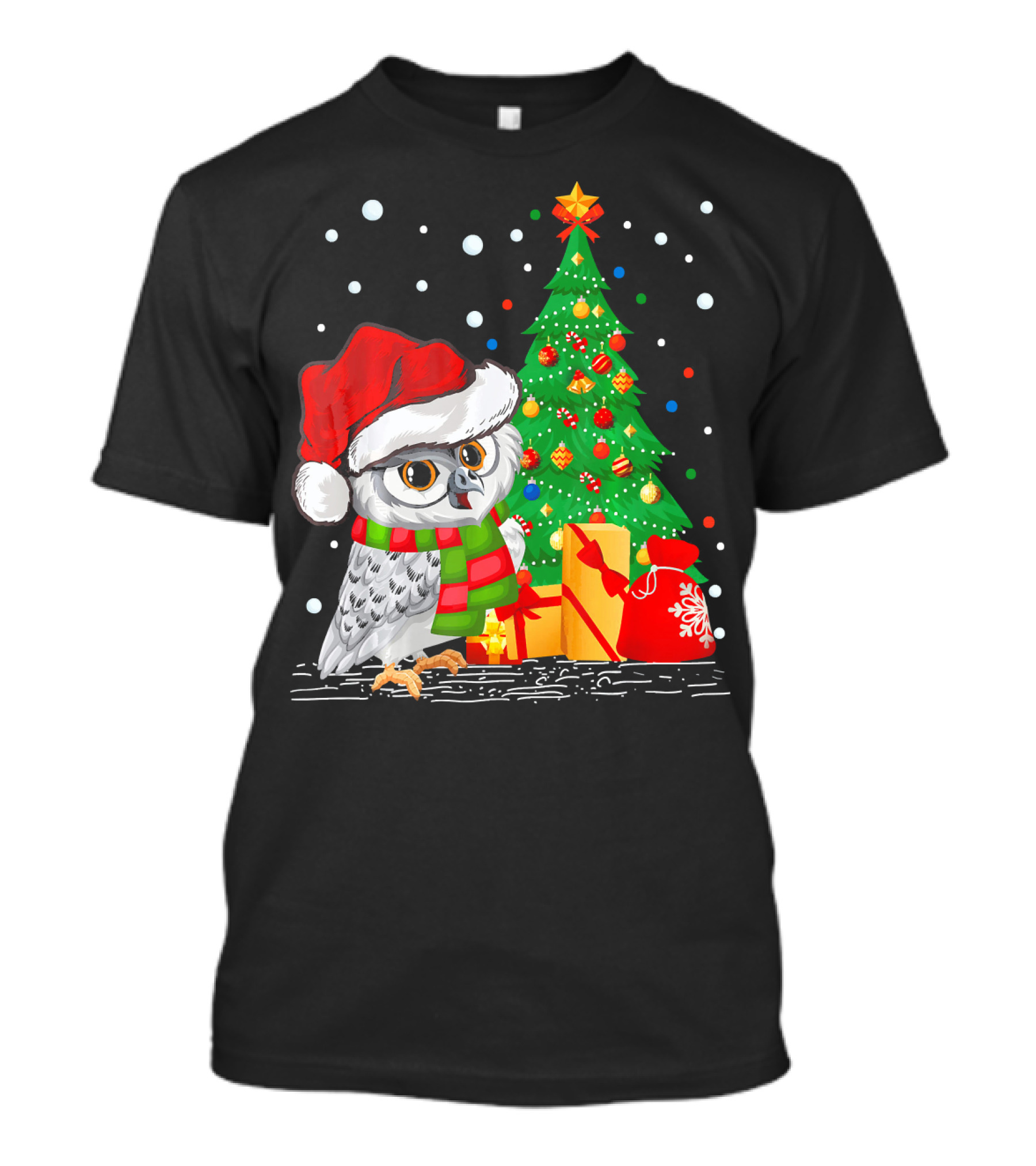 Funny Owls Bird Lover Santa Hat Christmas Tree Gifts Owl T-Shirt