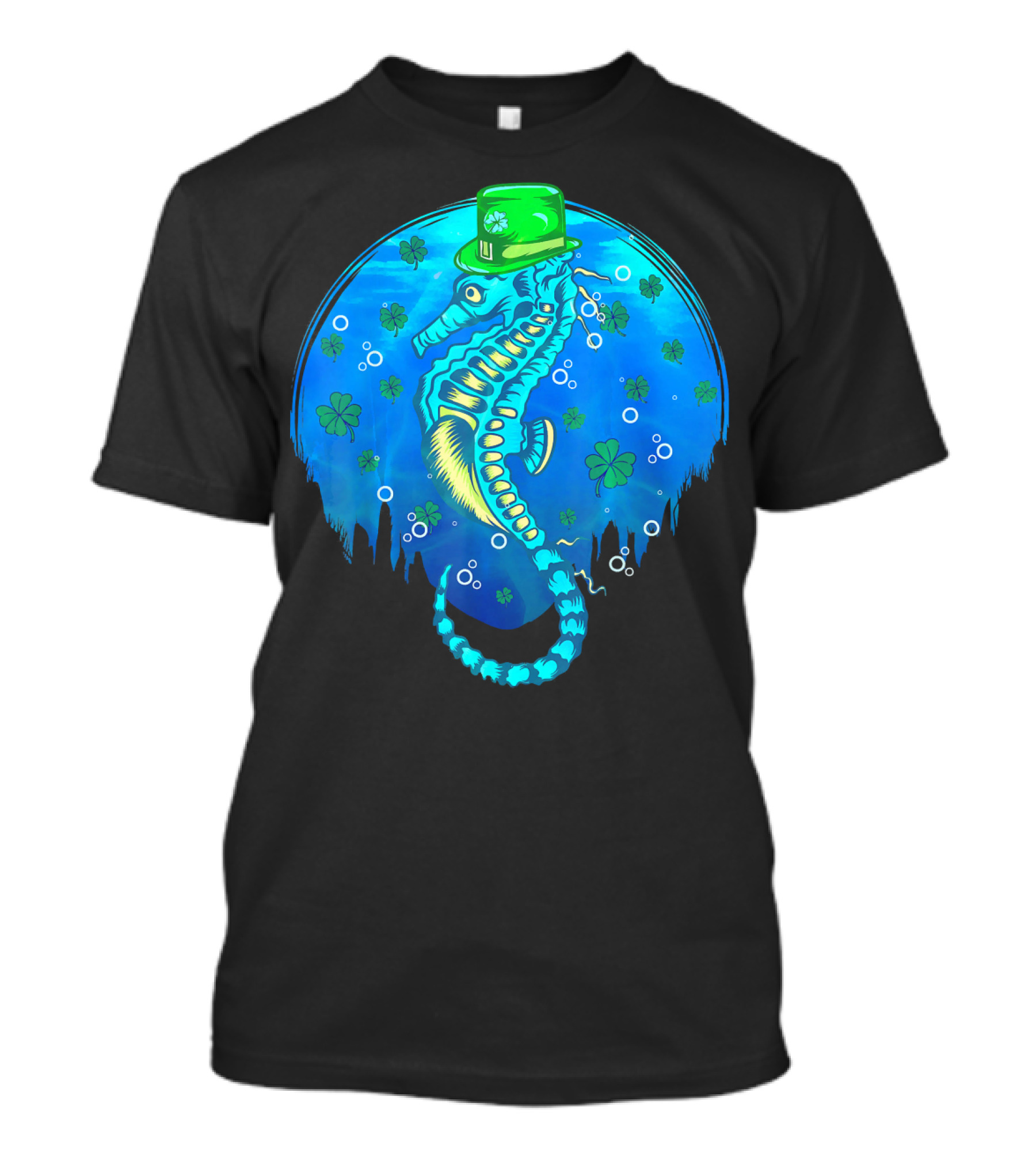 St Patricks Celtic Seahorse In Green Hat With Shamrocks T-Shirt