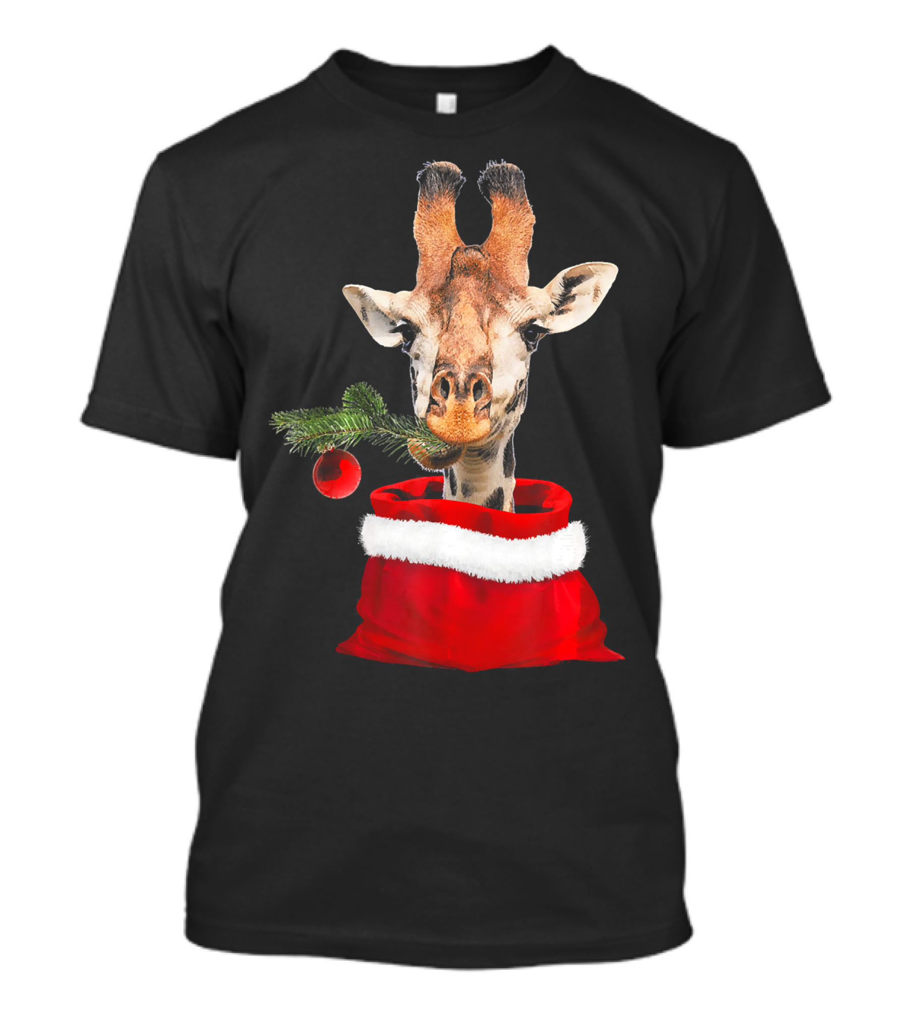 Funny Christmas Giraffe Santa Hat Perfect Chrismas T-Shirt