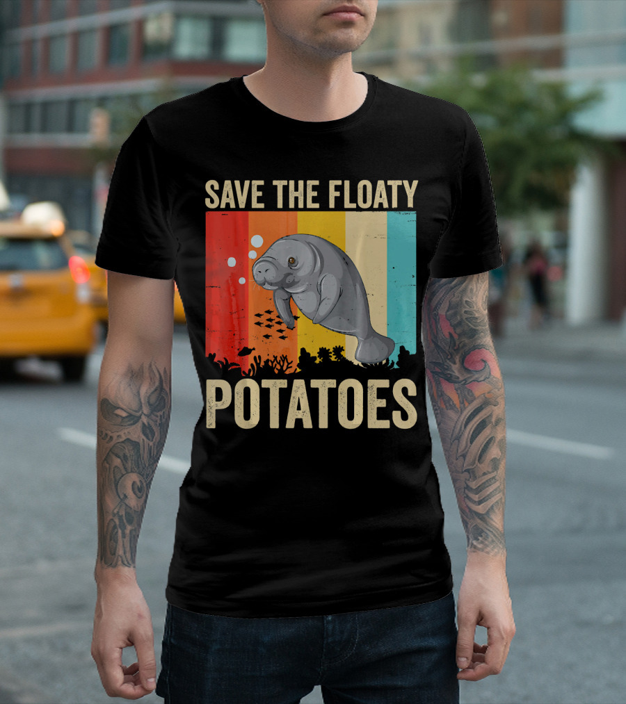 Save The Floaty Potatoes Funny Vintage Manatee Conservation T-Shirt