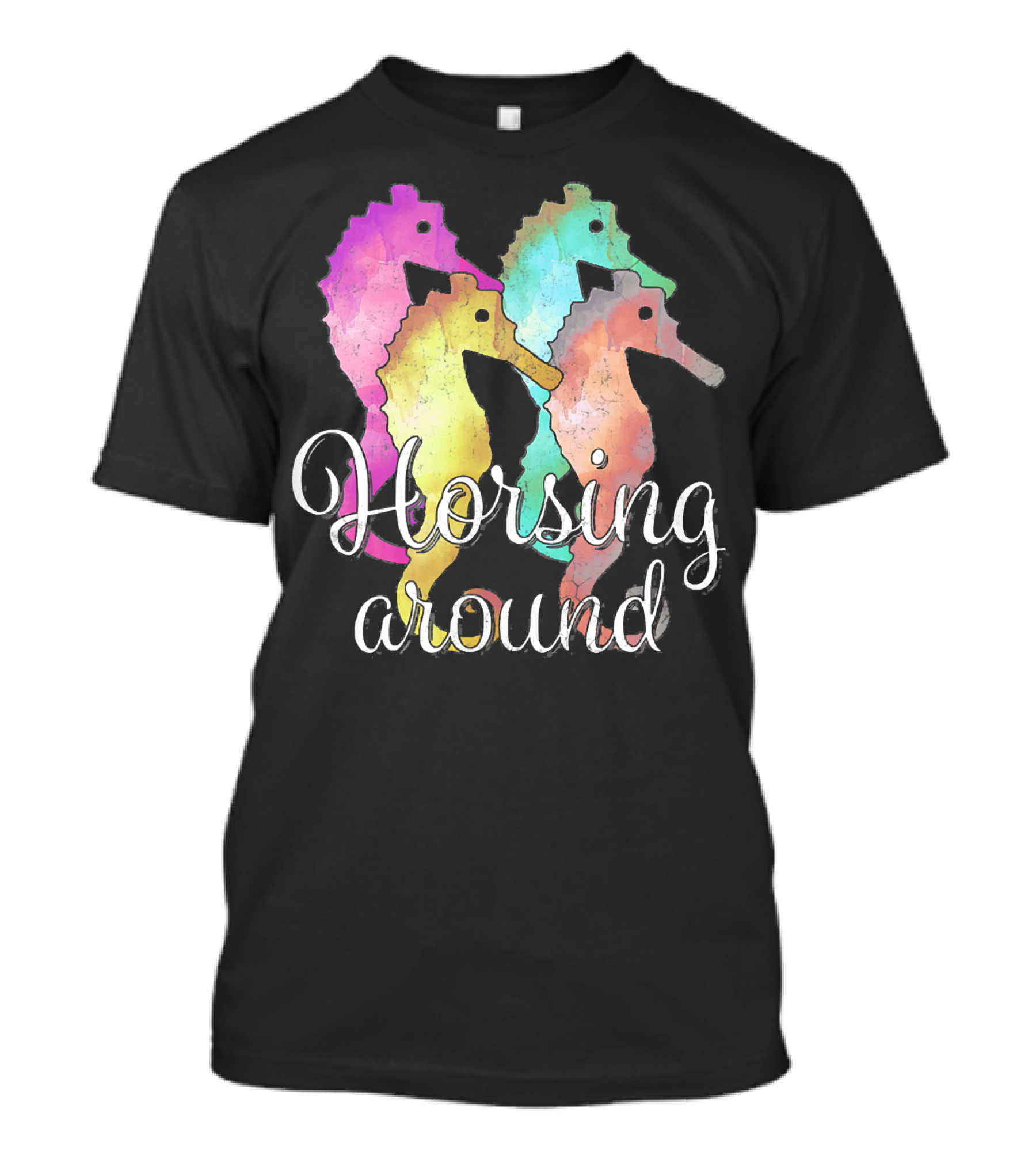 Distressed Vintage Seahorse Horsing Around Multi-Color T-Shirt