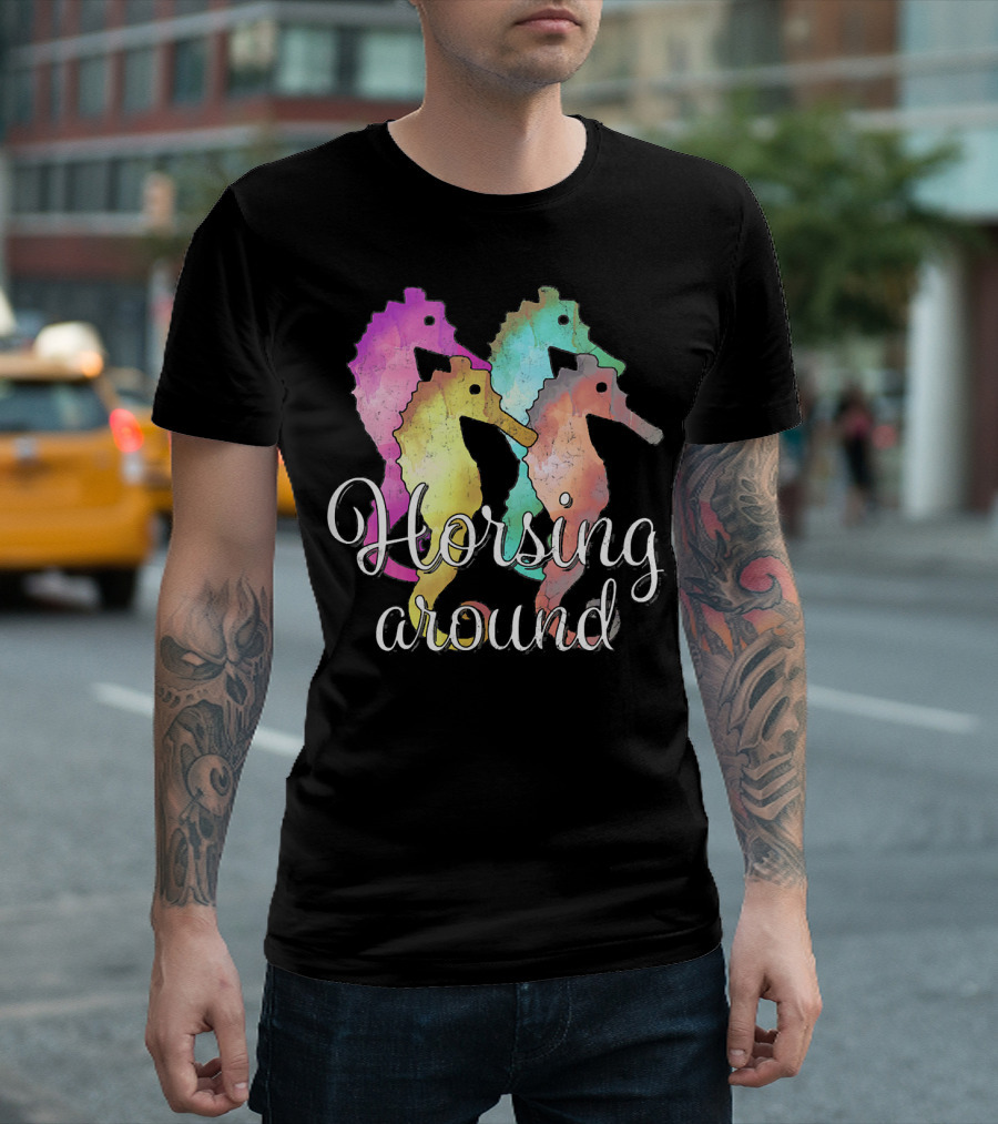 Distressed Vintage Seahorse Horsing Around Multi-Color T-Shirt