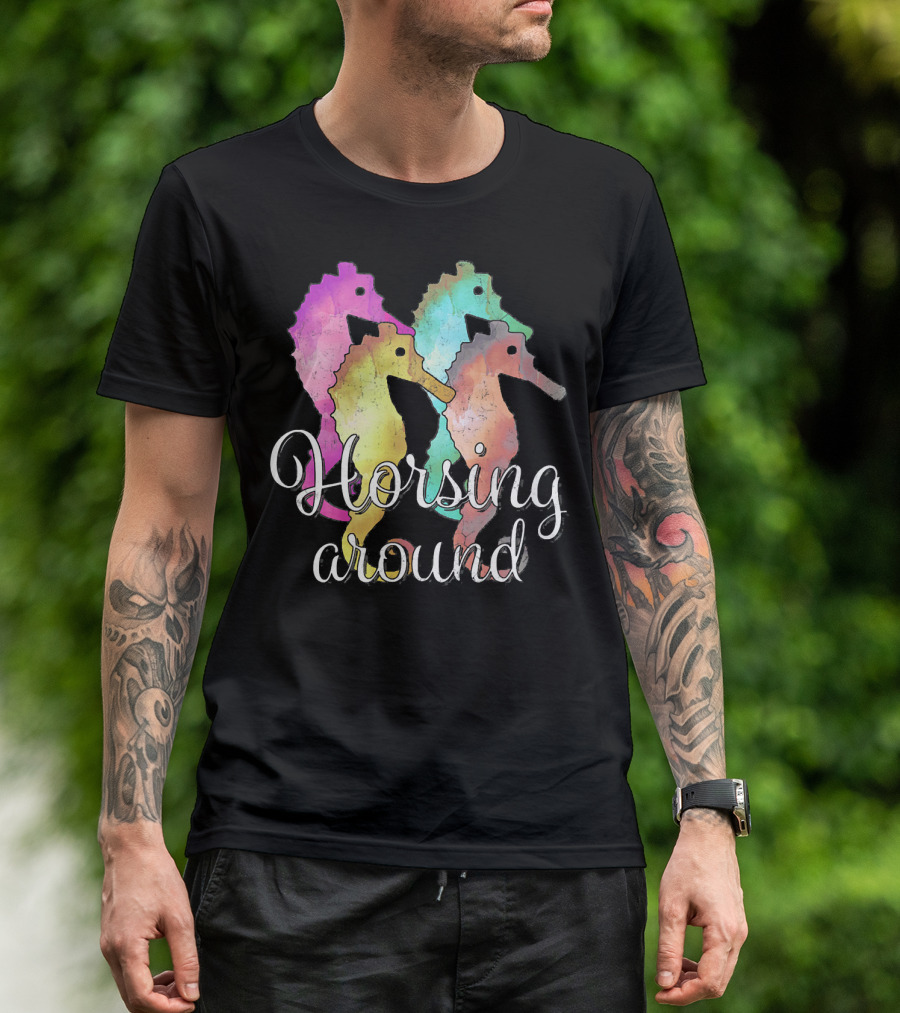 Distressed Vintage Seahorse Horsing Around Multi-Color T-Shirt