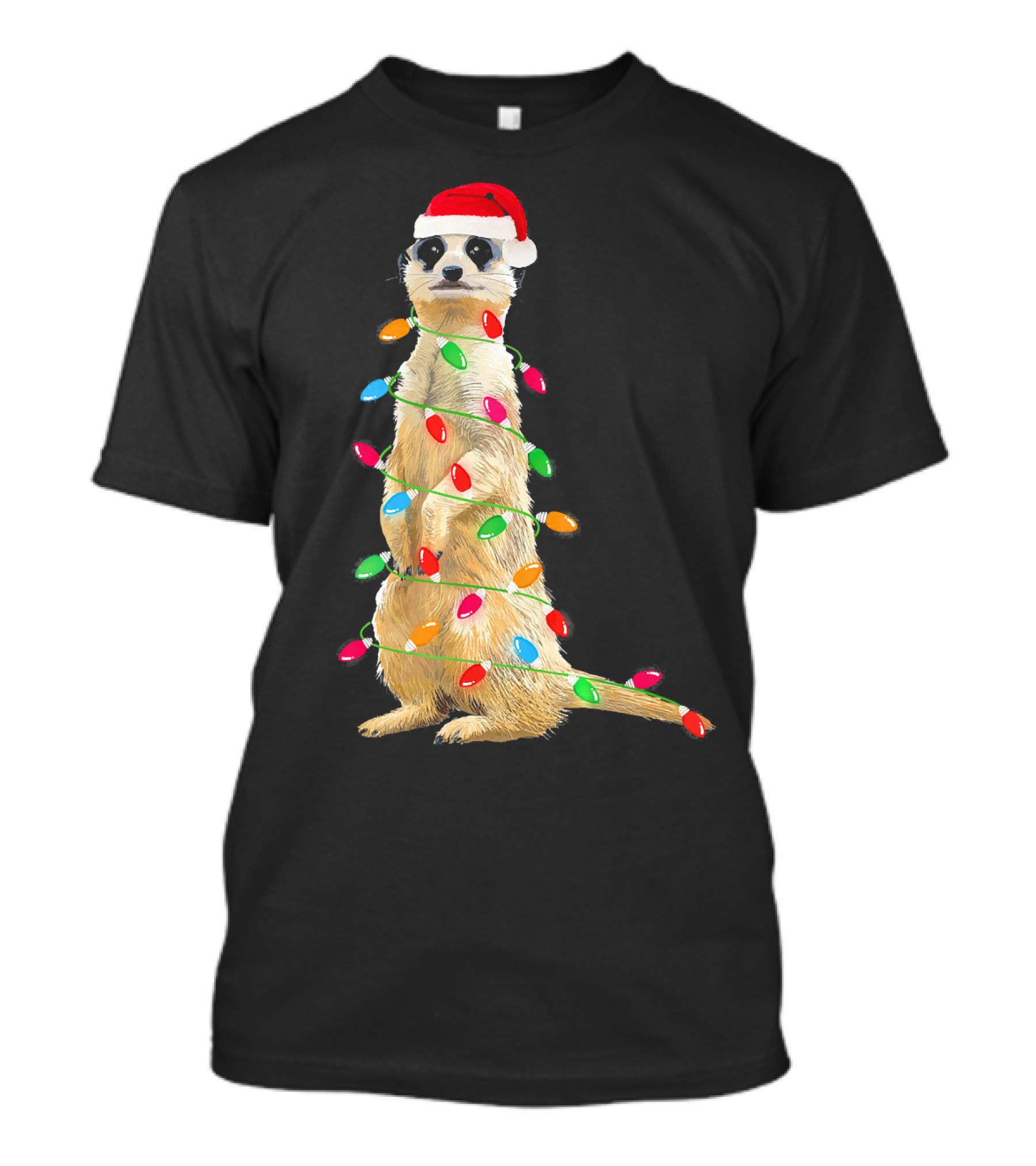 Meerkat Wrapped In Christmas Lights With Santa Hat T-Shirt