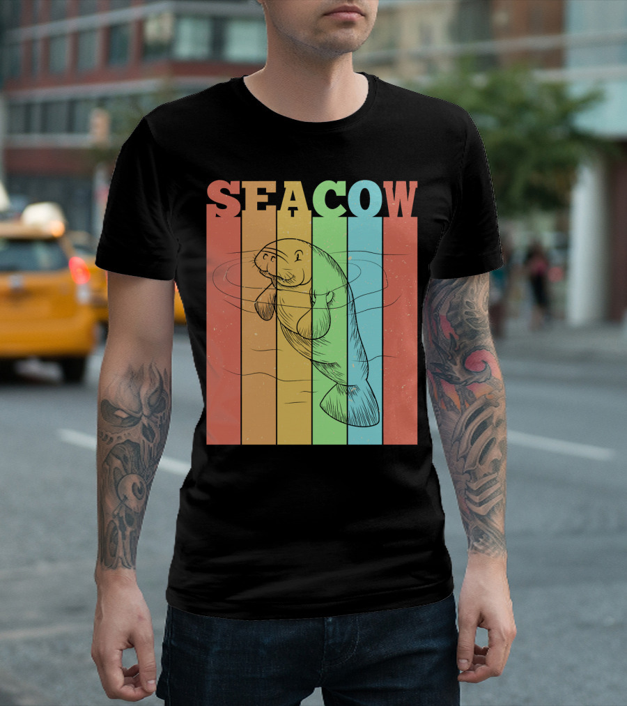 Vintage Retro Sea Cow Striped T-Shirt