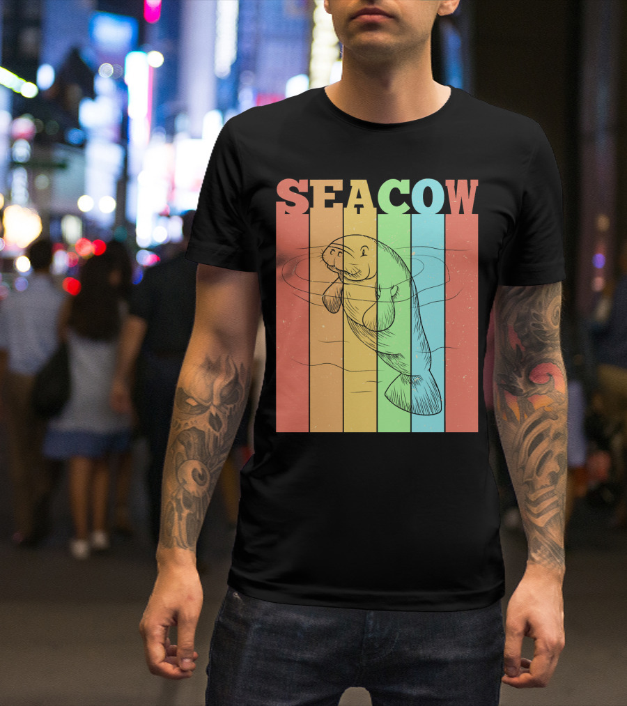 Vintage Retro Sea Cow Striped T-Shirt