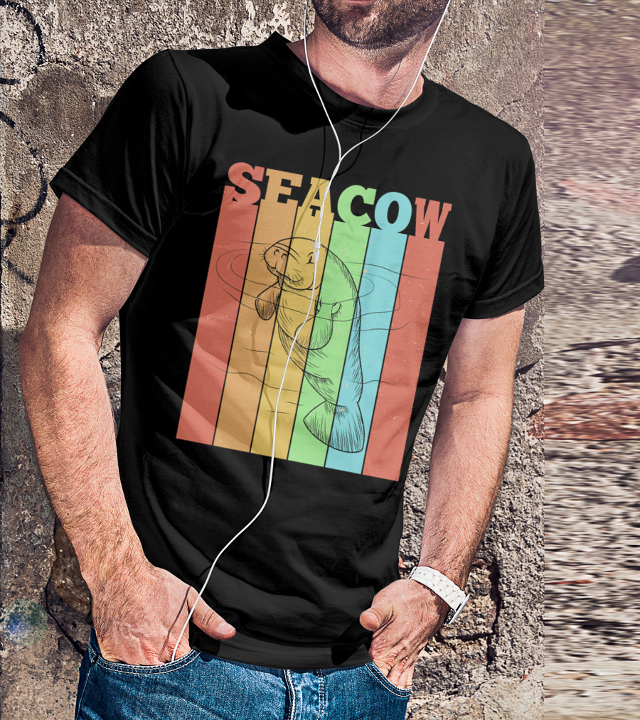 Vintage Retro Sea Cow Striped T-Shirt