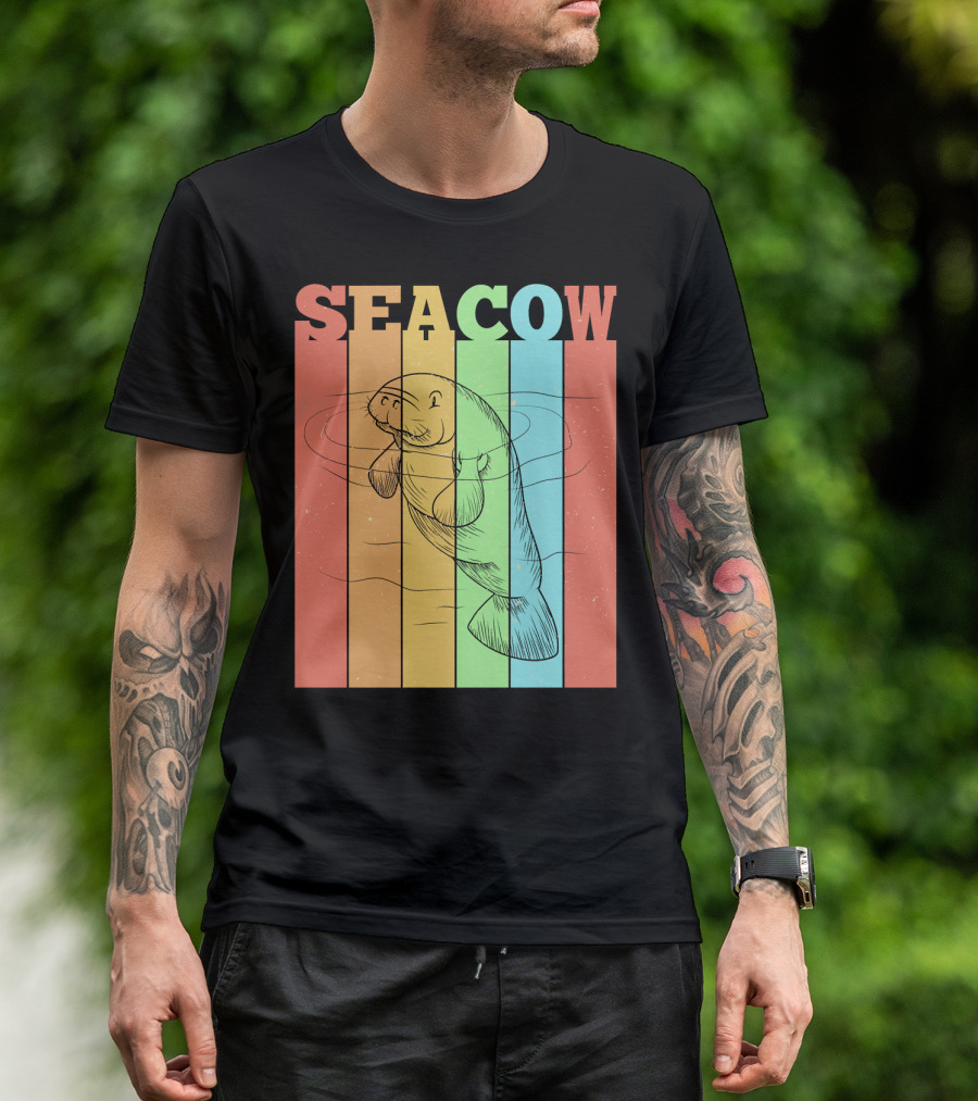 Vintage Retro Sea Cow Striped T-Shirt