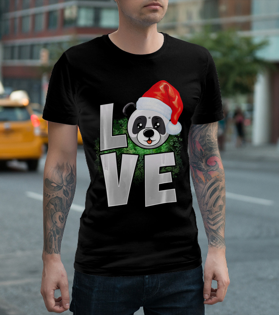 LOVE Panda Santa Hat Christmas T-Shirt