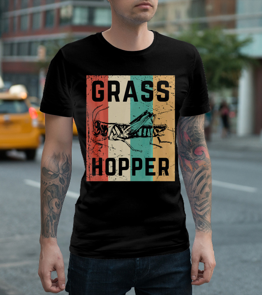 Eighties Grasshopper Insect Retro Stripes T-Shirt