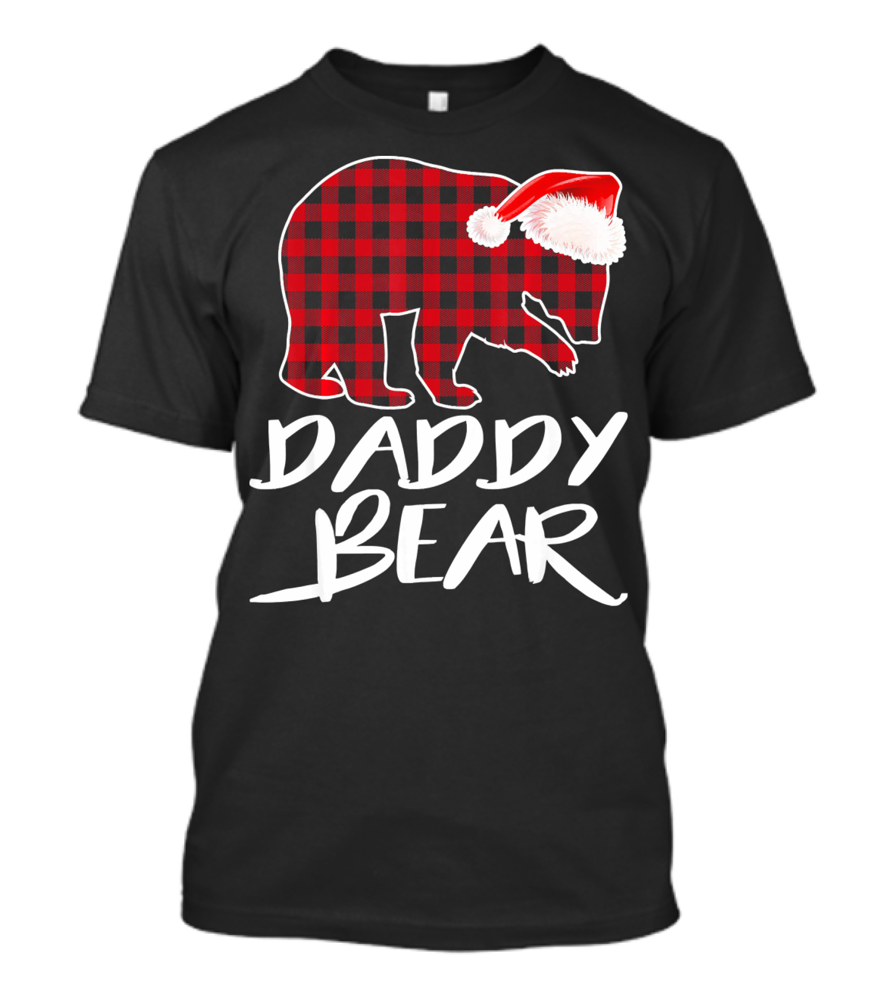 Daddy Bear Red Plaid Christmas Santa Hat T-Shirt