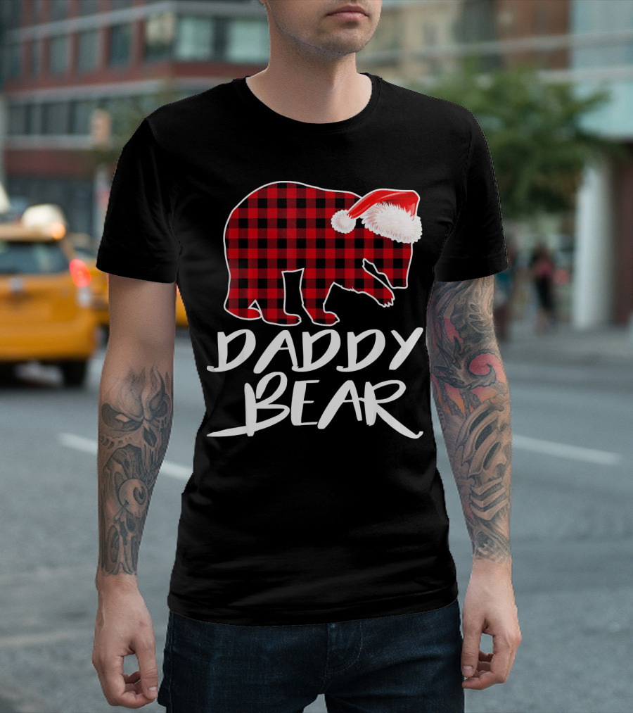 Daddy Bear Red Plaid Christmas Santa Hat T-Shirt