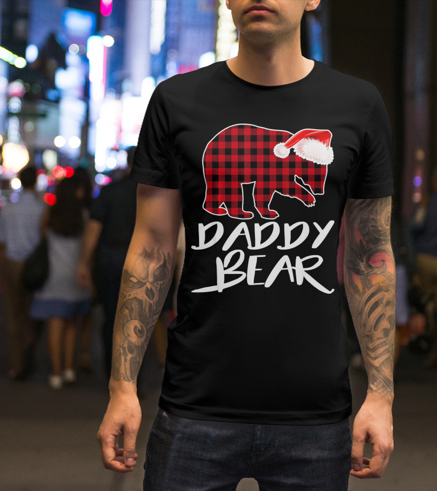 Daddy Bear Red Plaid Christmas Santa Hat T-Shirt