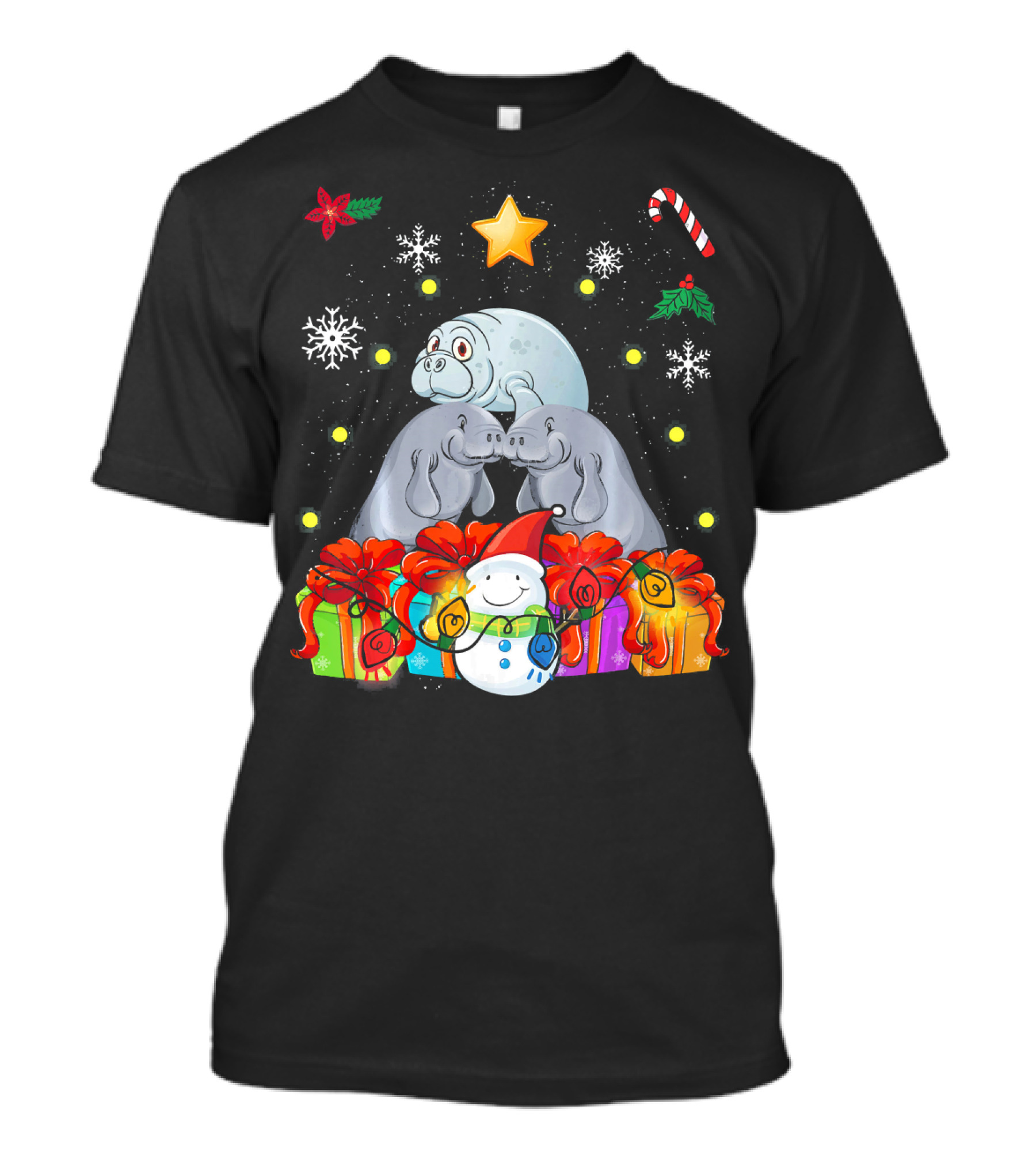Festive Manatee Christmas With Star And Snowman Gifts T-Shirt