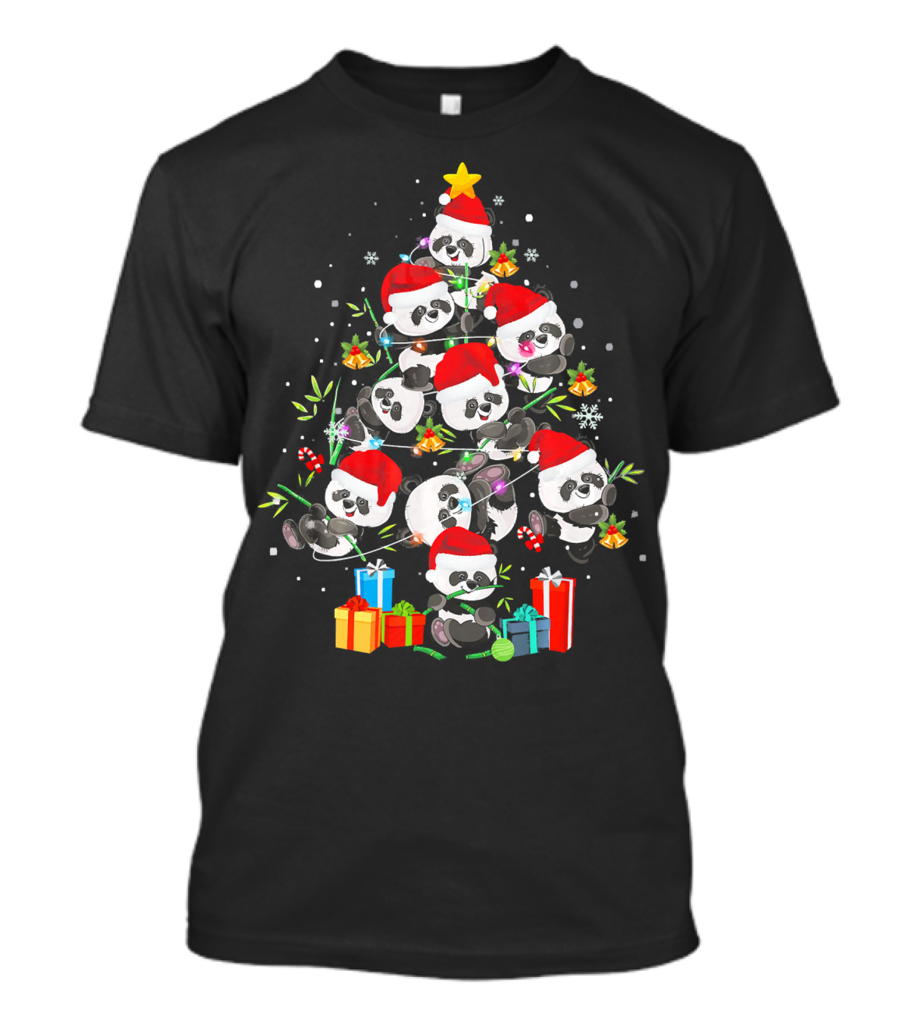 Cute Panda Christmas Tree Santa Hats Festive Holiday Bears Gifts T-Shirt