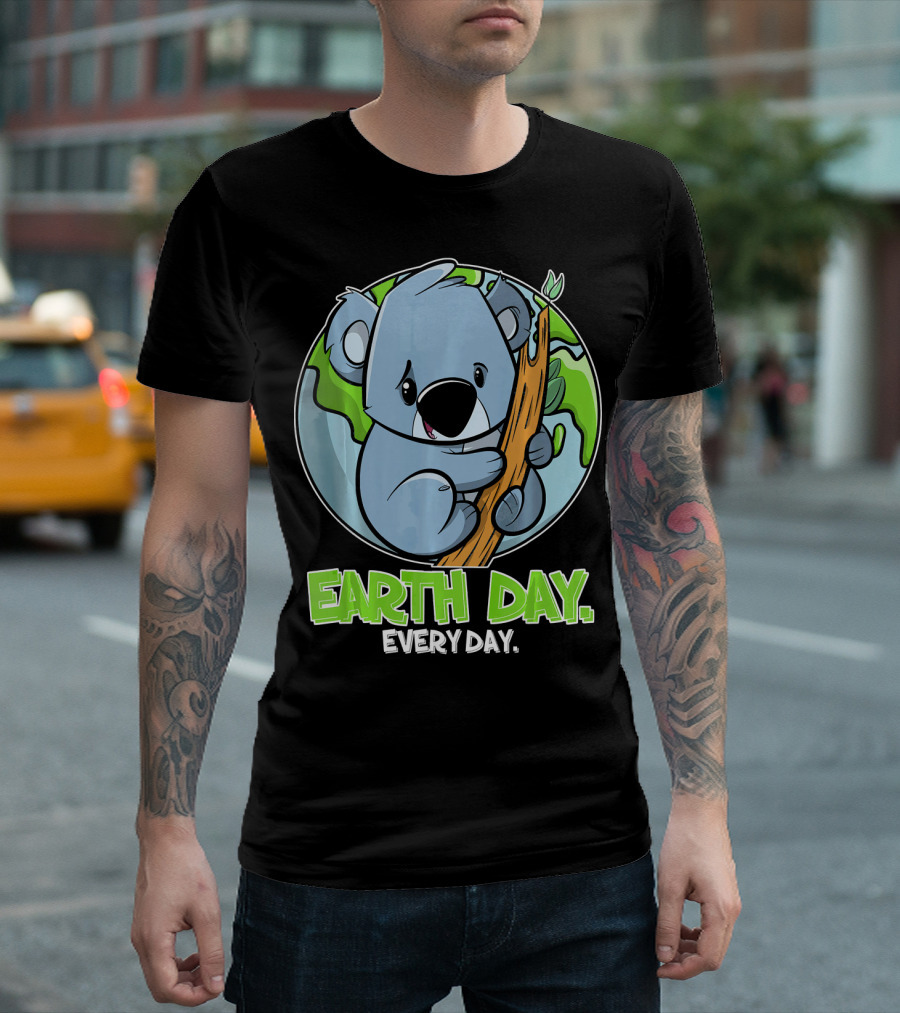 Earth Day Every Day Cute Koala Planet Hugging Tree T-Shirt