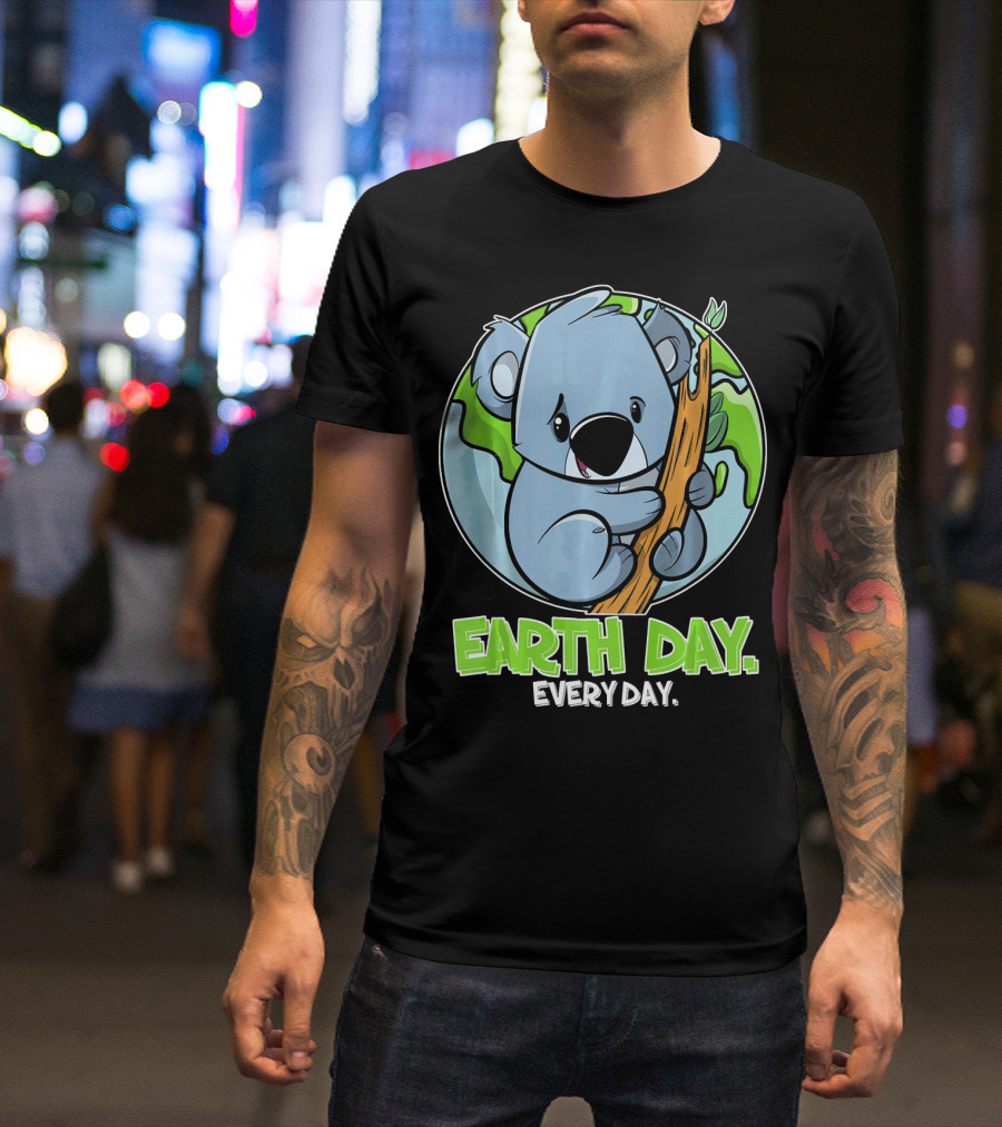 Earth Day Every Day Cute Koala Planet Hugging Tree T-Shirt