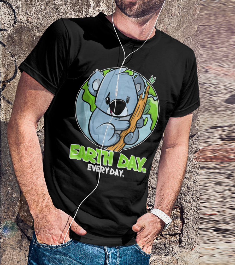 Earth Day Every Day Cute Koala Planet Hugging Tree T-Shirt