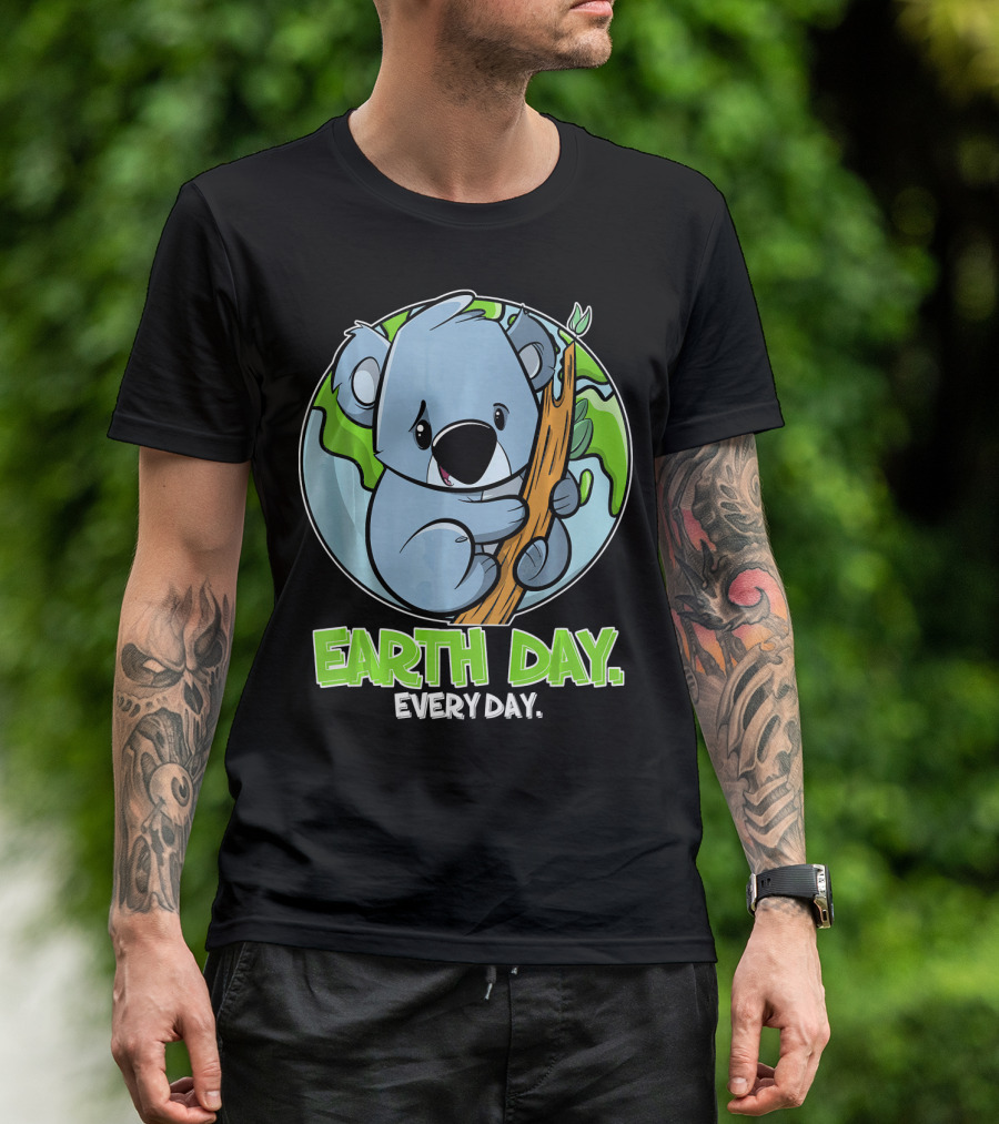 Earth Day Every Day Cute Koala Planet Hugging Tree T-Shirt