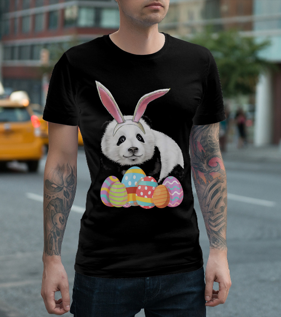 Easter Panda Funny Bunny Ears And Eggs T-Shirt