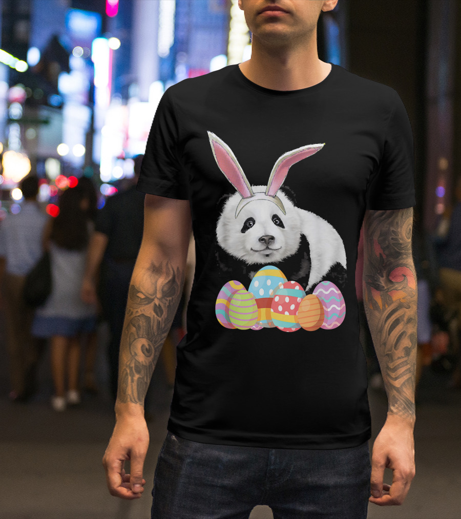 Easter Panda Funny Bunny Ears And Eggs T-Shirt