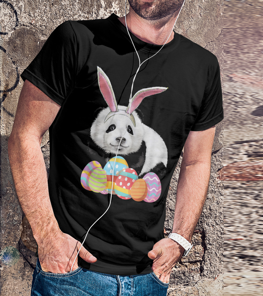 Easter Panda Funny Bunny Ears And Eggs T-Shirt