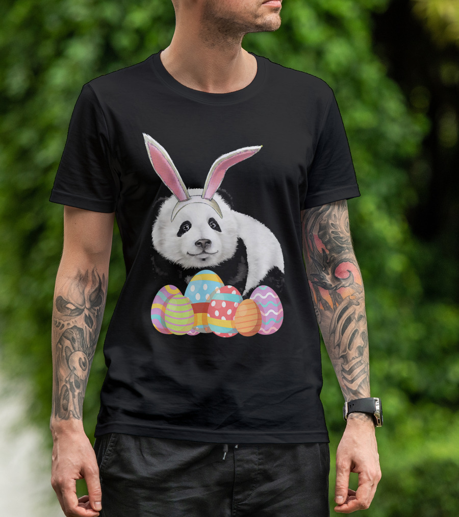 Easter Panda Funny Bunny Ears And Eggs T-Shirt