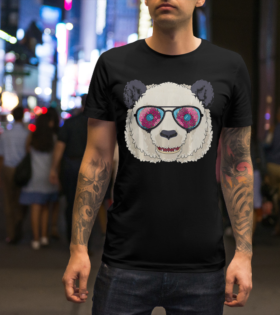 Funny Panda Pink Donut Sunglasses Lover Aviator Sun T-Shirt
