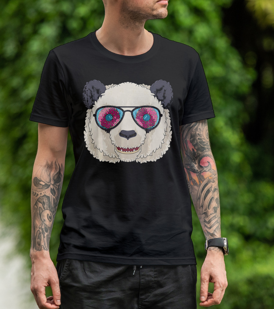 Funny Panda Pink Donut Sunglasses Lover Aviator Sun T-Shirt