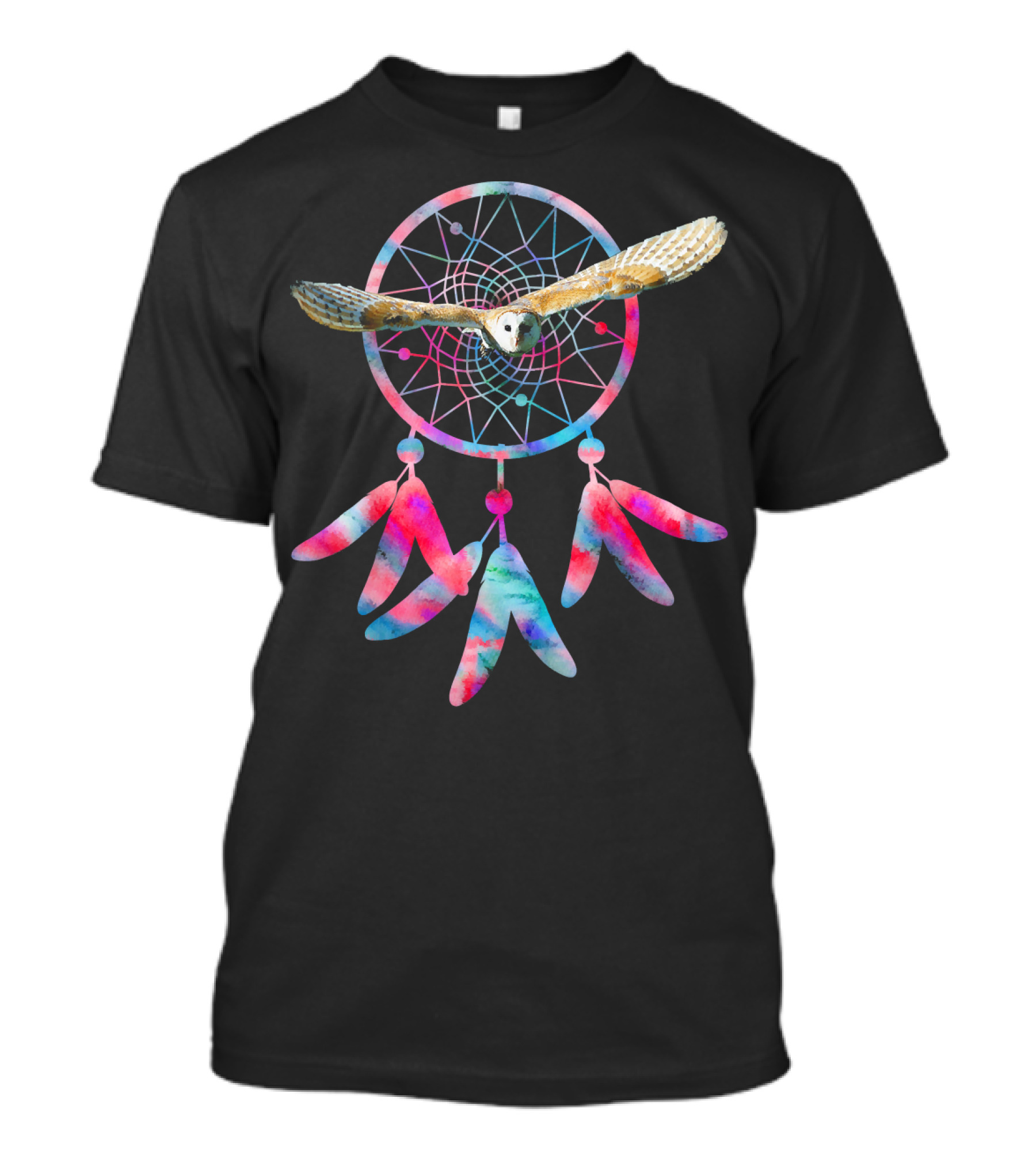 Flying Owl Dream Catcher Colorful Native American T-Shirt